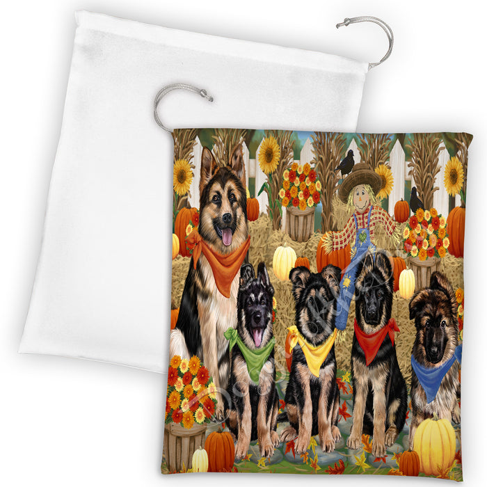 Fall Festive Harvest Time Gathering German Shepherd Dogs Drawstring Laundry or Gift Bag LGB48405