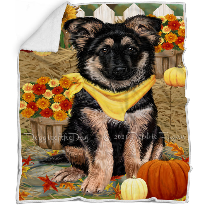 Fall Autumn Greeting German Shepherd Dog with Pumpkins Blanket BLNKT72867