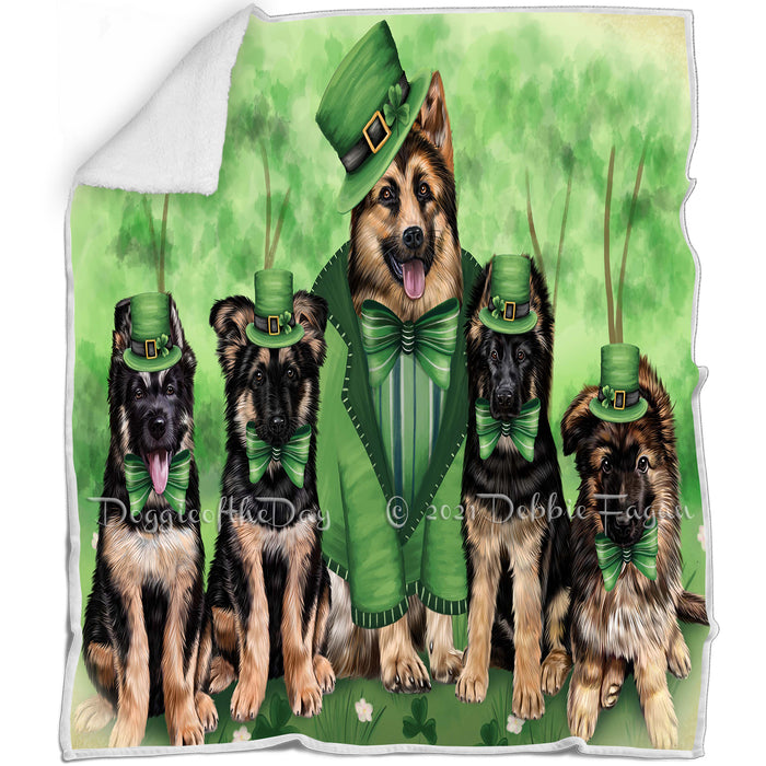 St. Patricks Day Irish Family Portrait German Shepherds Dog Blanket BLNKT54840