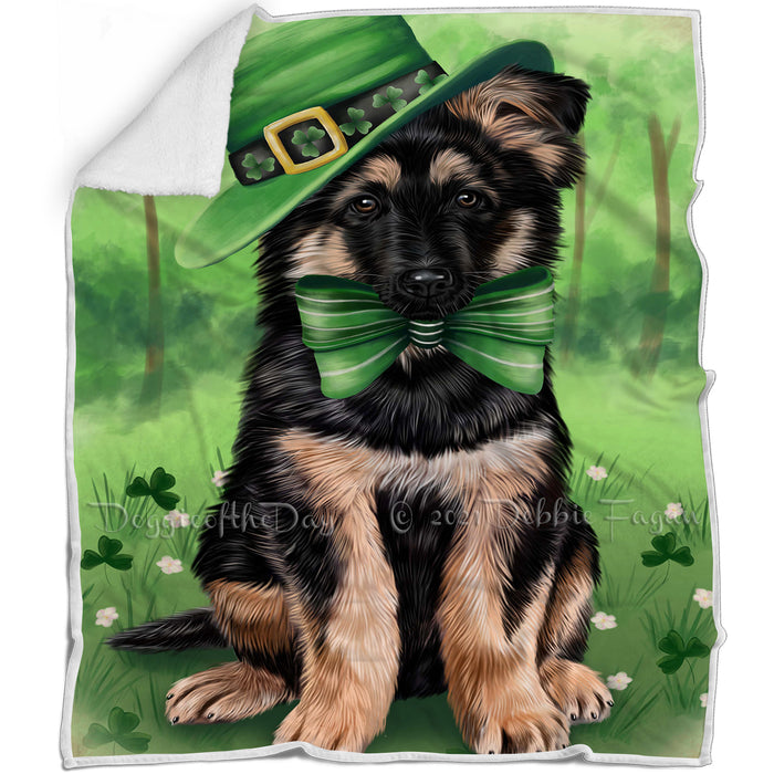St. Patricks Day Irish Portrait German Shepherd Dog Blanket BLNKT54849