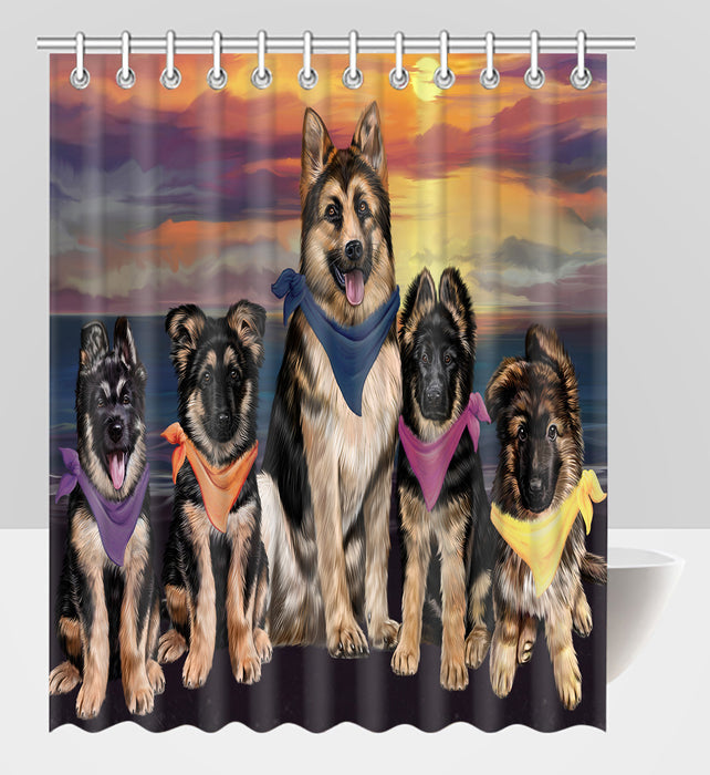 Family Sunset Portrait German Shepherd Dogs Shower Curtain