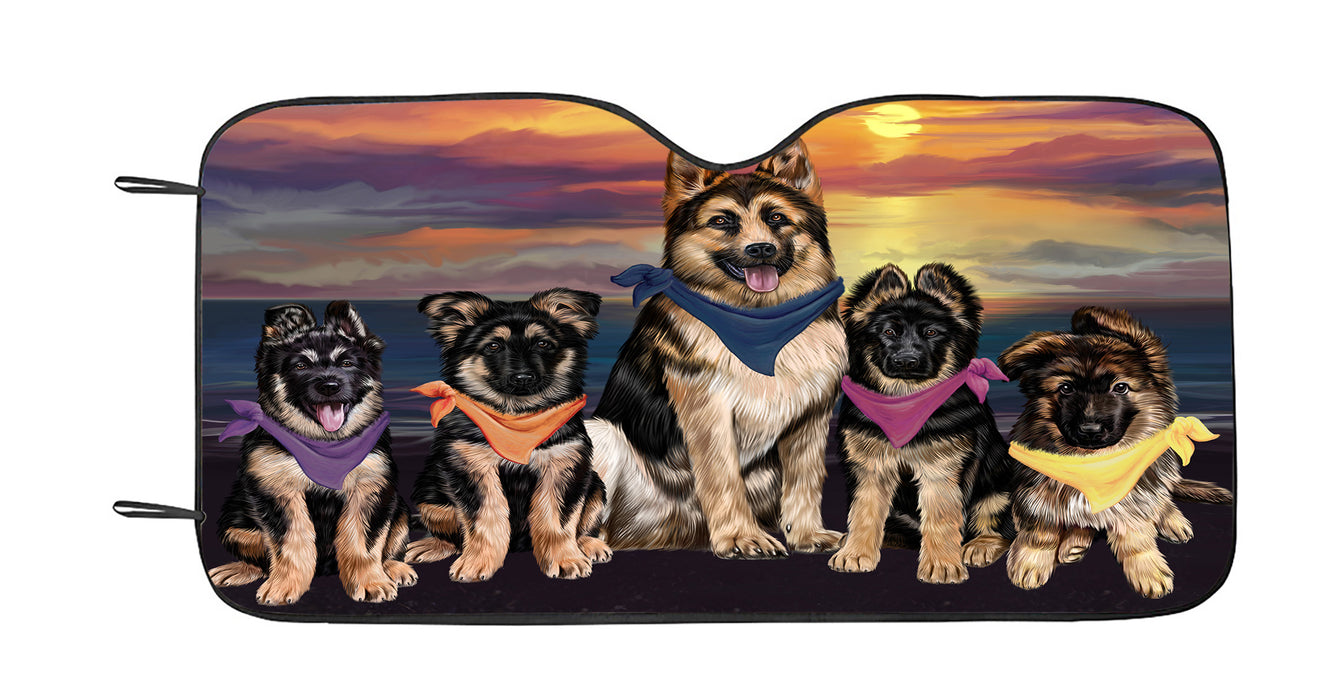Family Sunset Portrait German Shepherd Dogs Car Sun Shade