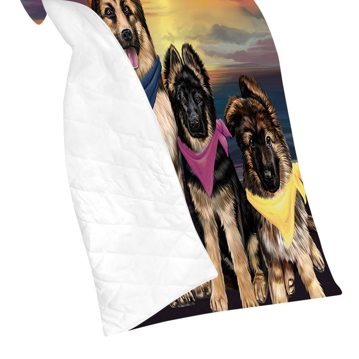 Family Sunset Portrait German Shepherd Dogs Quilt