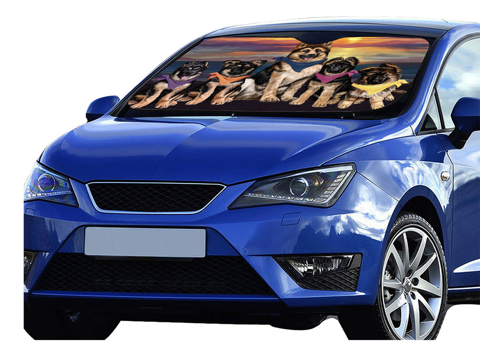 Family Sunset Portrait German Shepherd Dogs Car Sun Shade