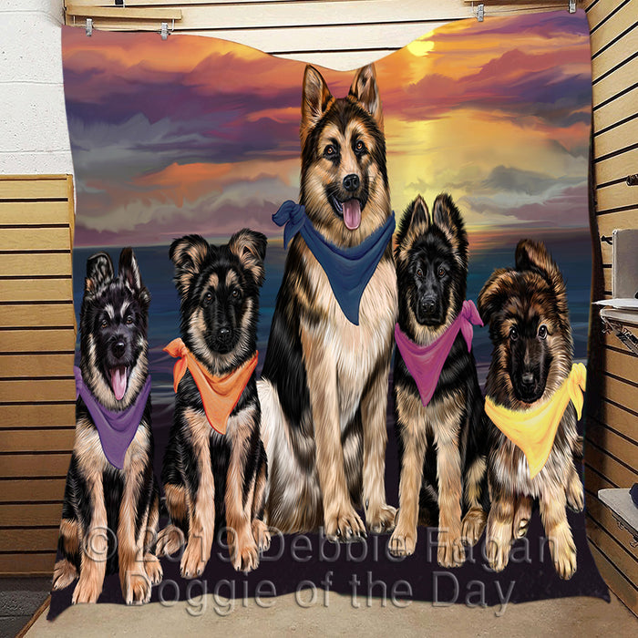 Family Sunset Portrait German Shepherd Dogs Quilt