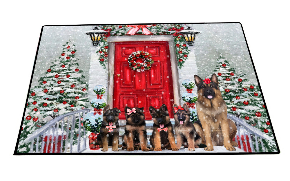 Christmas Holiday Welcome German Shepherd Dogs Floor Mat- Anti-Slip Pet Door Mat Indoor Outdoor Front Rug Mats for Home Outside Entrance Pets Portrait Unique Rug Washable Premium Quality Mat