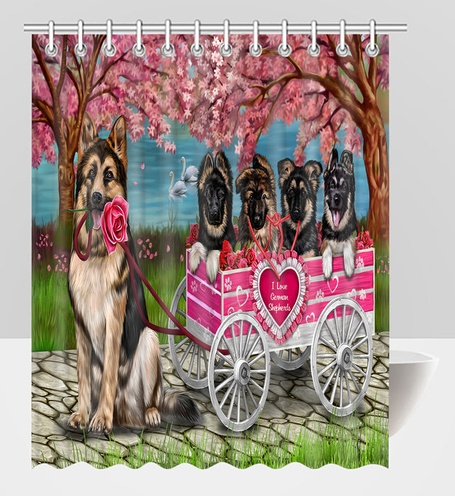 I Love German Shepherd Dogs in a Cart Shower Curtain