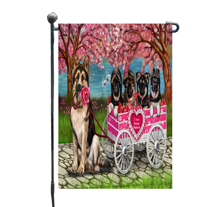 I Love German Shepherd Dogs in a Cart Garden Flags Outdoor Decor for Homes and Gardens Double Sided Garden Yard Spring Decorative Vertical Home Flags Garden Porch Lawn Flag for Decorations