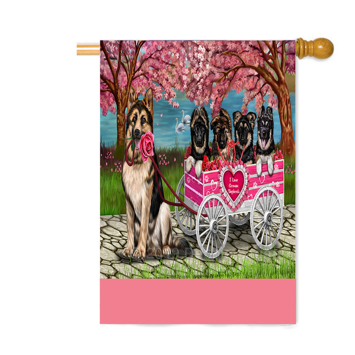 Personalized I Love German Shepherd Dogs in a Cart Custom House Flag FLG-DOTD-A62209