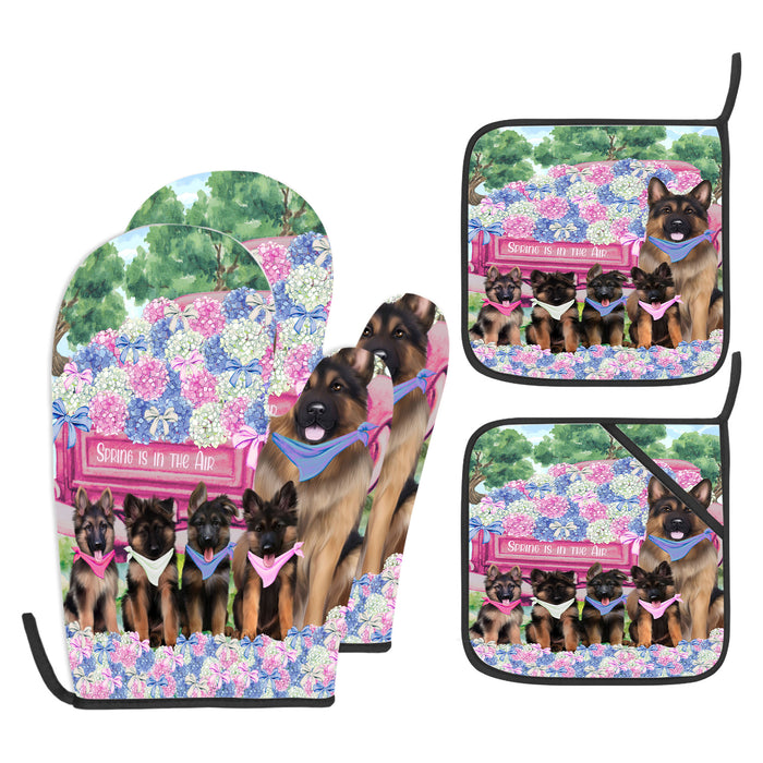 German Shepherd Oven Mitts and Pot Holder Set: Kitchen Gloves for Cooking with Potholders, Custom, Personalized, Explore a Variety of Designs, Dog Lovers Gift