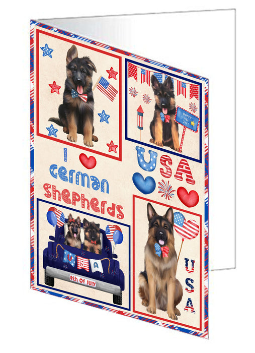 4th of July Independence Day I Love USA German Shepherd Dogs Handmade Artwork Assorted Pets Greeting Cards and Note Cards with Envelopes for All Occasions and Holiday Seasons