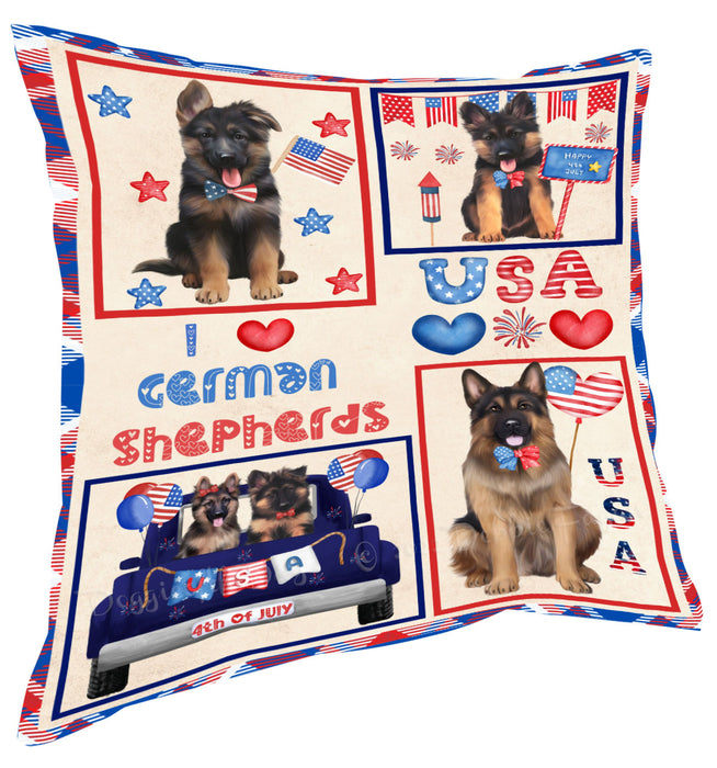4th of July Independence Day I Love USA German Shepherd Dogs Pillow with Top Quality High-Resolution Images - Ultra Soft Pet Pillows for Sleeping - Reversible & Comfort - Ideal Gift for Dog Lover - Cushion for Sofa Couch Bed - 100% Polyester