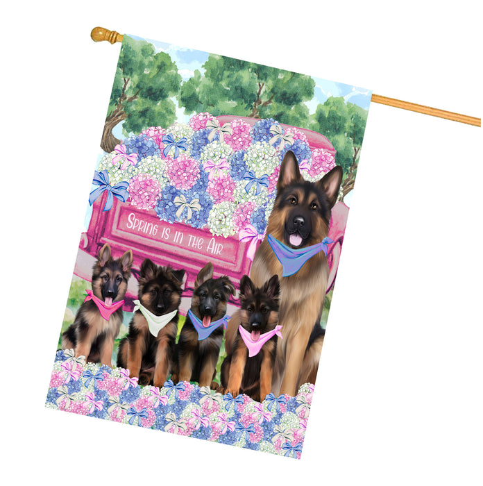 German Shepherd Dogs House Flag: Explore a Variety of Personalized Designs, Double-Sided, Weather Resistant, Custom, Home Outside Yard Decor for Dog and Pet Lovers
