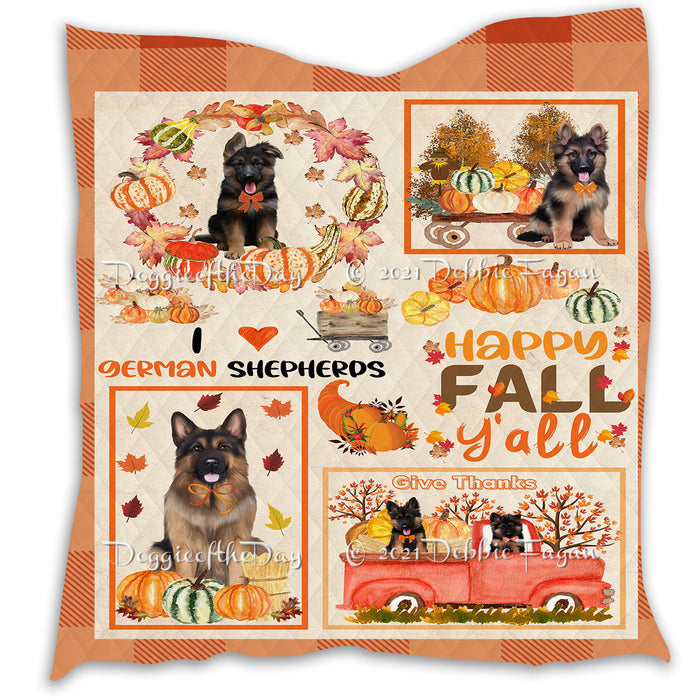 Happy Fall Y'all Pumpkin German Shepherd Dogs Quilt Bed Coverlet Bedspread - Pets Comforter Unique One-side Animal Printing - Soft Lightweight Durable Washable Polyester Quilt