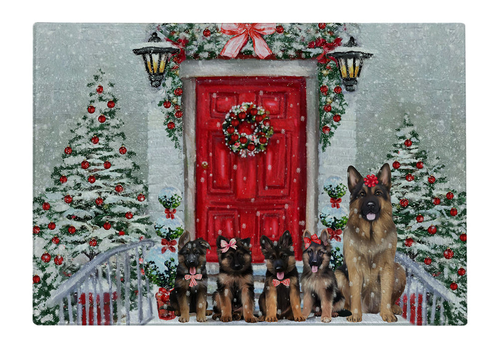 Christmas Holiday Welcome German Shepherd Dogs Cutting Board - For Kitchen - Scratch & Stain Resistant - Designed To Stay In Place - Easy To Clean By Hand - Perfect for Chopping Meats, Vegetables