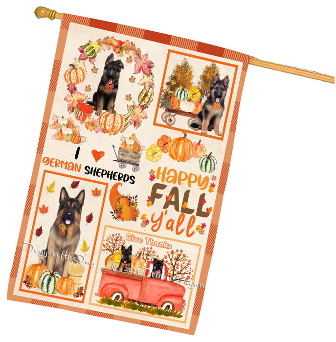 Happy Fall Y'all Pumpkin German Shepherd Dogs House Flag Outdoor Decorative Double Sided Pet Portrait Weather Resistant Premium Quality Animal Printed Home Decorative Flags 100% Polyester