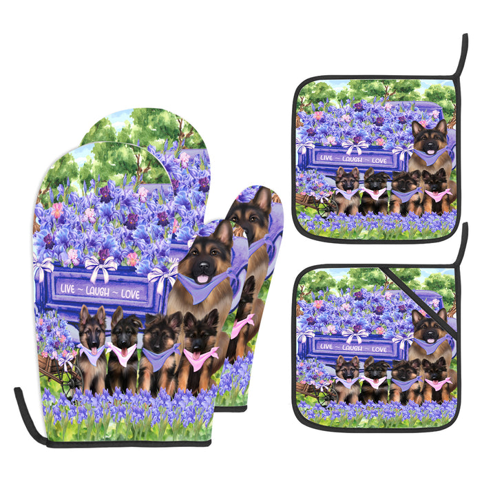 German Shepherd Oven Mitts and Pot Holder, Explore a Variety of Designs, Custom, Kitchen Gloves for Cooking with Potholders, Personalized, Dog and Pet Lovers Gift