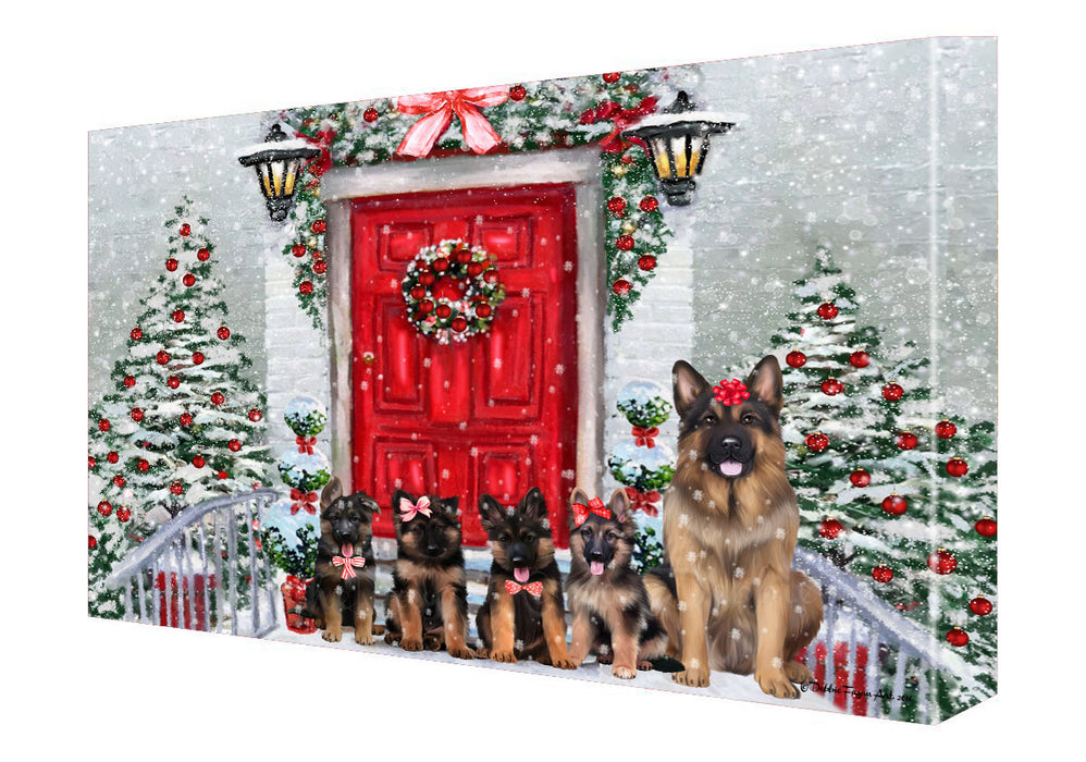 Christmas Holiday Welcome German Shepherd Dogs Canvas Wall Art - Premium Quality Ready to Hang Room Decor Wall Art Canvas - Unique Animal Printed Digital Painting for Decoration