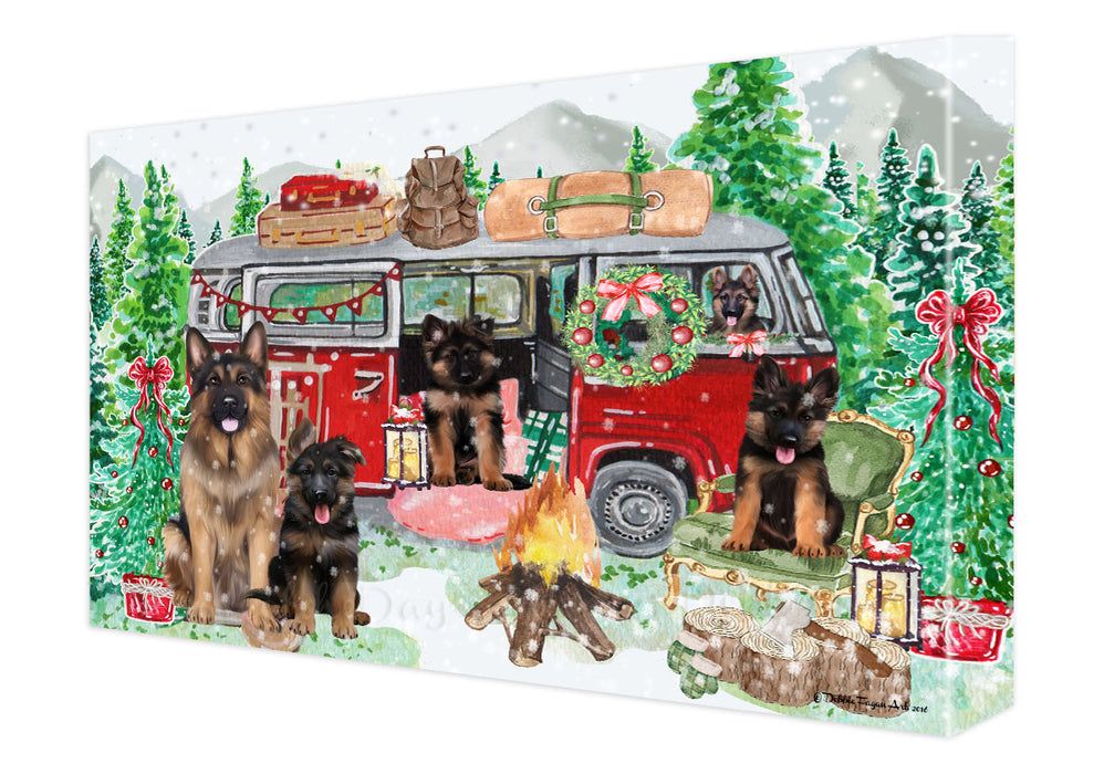 Christmas Time Camping with German Shepherd Dogs Canvas Wall Art - Premium Quality Ready to Hang Room Decor Wall Art Canvas - Unique Animal Printed Digital Painting for Decoration