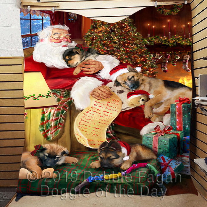 Santa Sleeping with German Shepherd Dogs Quilt