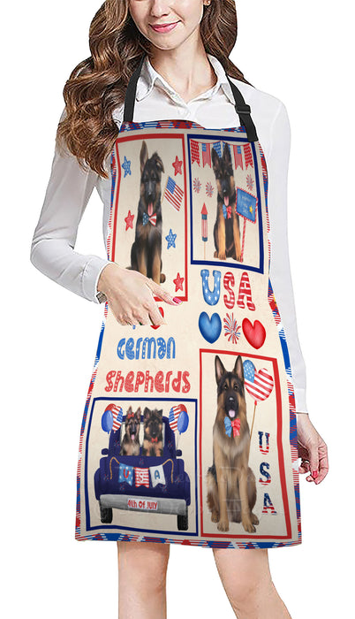 4th of July Independence Day I Love USA German Shepherd Dogs Apron - Adjustable Long Neck Bib for Adults - Waterproof Polyester Fabric With 2 Pockets - Chef Apron for Cooking, Dish Washing, Gardening, and Pet Grooming