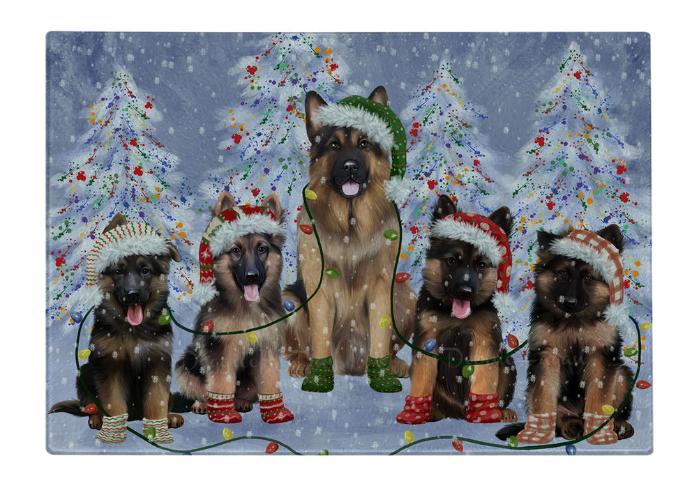 Christmas Lights and German Shepherd Dogs Cutting Board - For Kitchen - Scratch & Stain Resistant - Designed To Stay In Place - Easy To Clean By Hand - Perfect for Chopping Meats, Vegetables