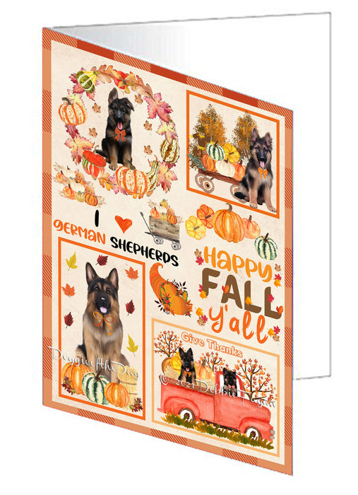 Happy Fall Y'all Pumpkin German Shepherd Dogs Handmade Artwork Assorted Pets Greeting Cards and Note Cards with Envelopes for All Occasions and Holiday Seasons GCD77009
