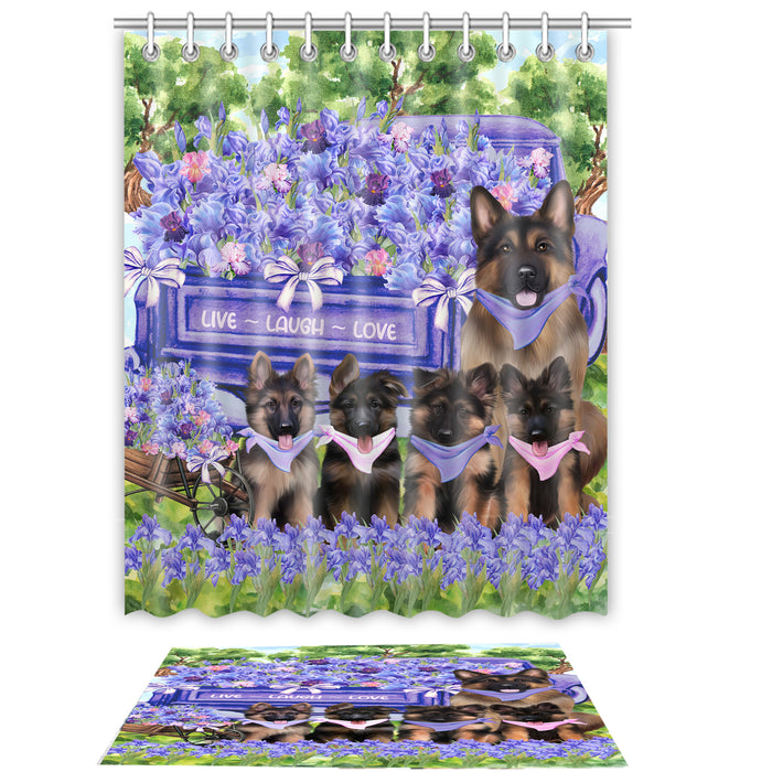 German Shepherd Shower Curtain & Bath Mat Set, Bathroom Decor Curtains with hooks and Rug, Explore a Variety of Designs, Personalized, Custom, Dog Lover's Gifts