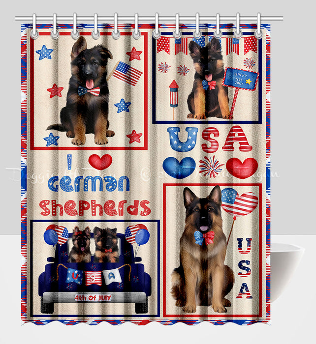 4th of July Independence Day I Love USA German Shepherd Dogs Shower Curtain Pet Painting Bathtub Curtain Waterproof Polyester One-Side Printing Decor Bath Tub Curtain for Bathroom with Hooks
