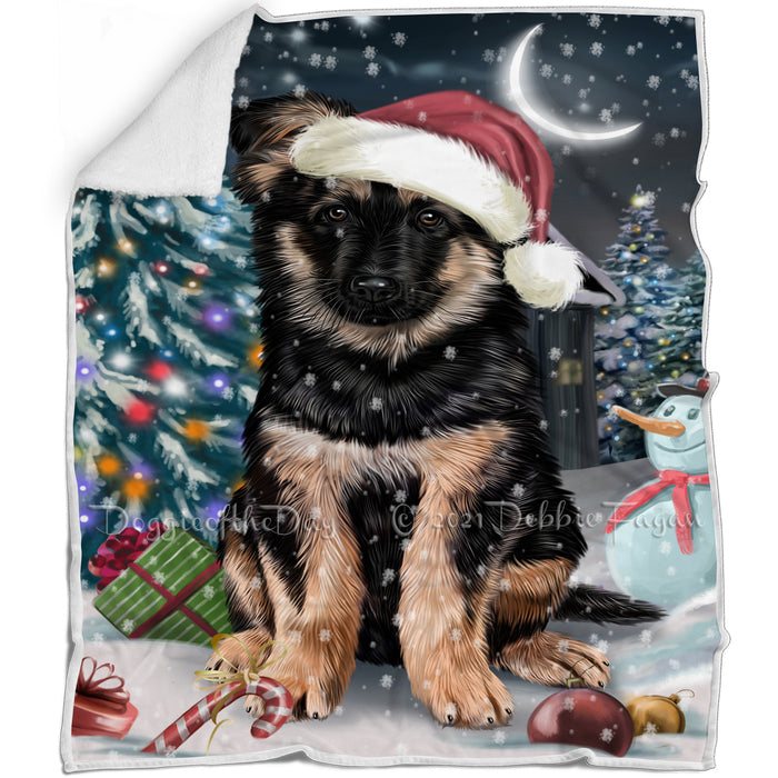 Have a Holly Jolly Christmas German Shepherd Dog in Holiday Background Blanket D069