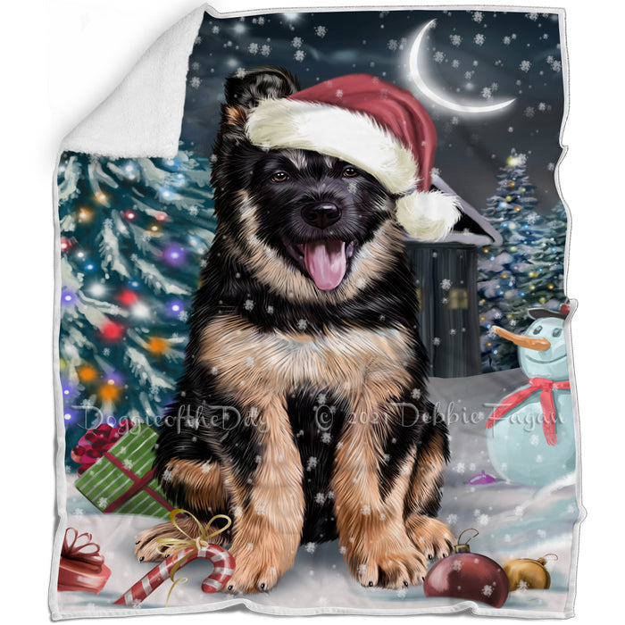 Have a Holly Jolly Christmas German Shepherd Dog in Holiday Background Blanket D070