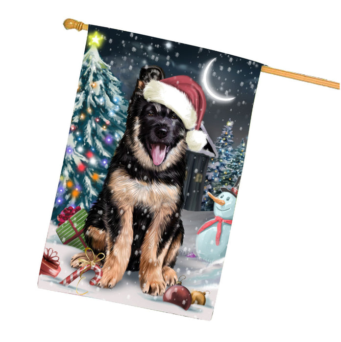 Have a Holly Jolly Christmas German Shepherd Dog House Flag Outdoor Decorative Double Sided Pet Portrait Weather Resistant Premium Quality Animal Printed Home Decorative Flags 100% Polyester FLG67861