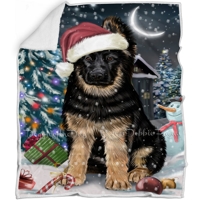 Have a Holly Jolly Christmas German Shepherd Dog in Holiday Background Blanket D072
