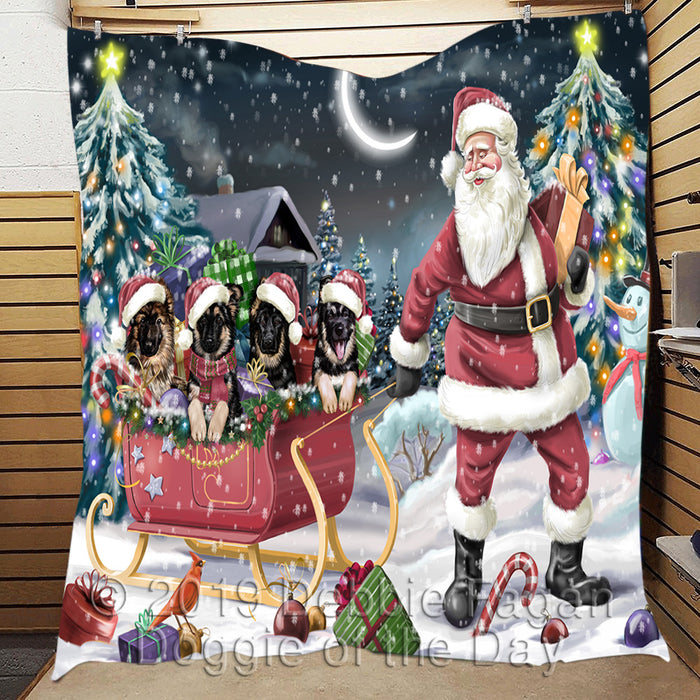 Santa Sled Dogs Christmas Happy Holidays German Shepherd Dogs Quilt