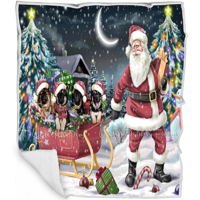 Merry Christmas Happy Holiday Santa Sled German Shepherd Dog Blanket D099