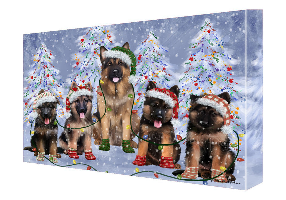 Christmas Lights and German Shepherd Dogs Canvas Wall Art - Premium Quality Ready to Hang Room Decor Wall Art Canvas - Unique Animal Printed Digital Painting for Decoration