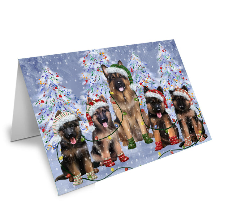 Christmas Lights and German Shepherd Dogs Handmade Artwork Assorted Pets Greeting Cards and Note Cards with Envelopes for All Occasions and Holiday Seasons
