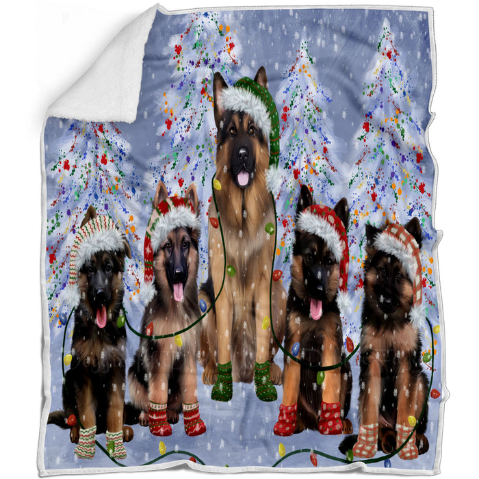 Christmas Lights and German Shepherd Dogs Blanket - Lightweight Soft Cozy and Durable Bed Blanket - Animal Theme Fuzzy Blanket for Sofa Couch