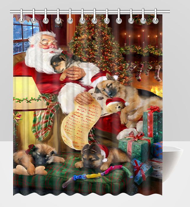 Santa Sleeping with German Shepherd Dogs Shower Curtain
