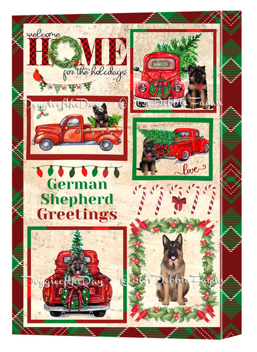 Welcome Home for Christmas Holidays German Shepherd Dogs Canvas Wall Art Decor - Premium Quality Canvas Wall Art for Living Room Bedroom Home Office Decor Ready to Hang CVS149552