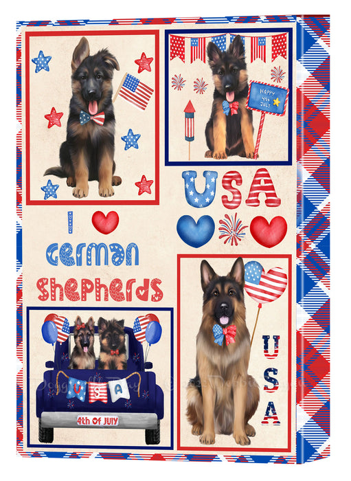 4th of July Independence Day I Love USA German Shepherd Dogs Canvas Wall Art - Premium Quality Ready to Hang Room Decor Wall Art Canvas - Unique Animal Printed Digital Painting for Decoration