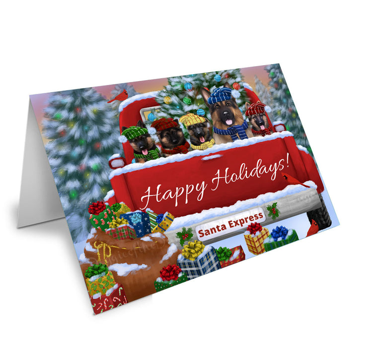 Christmas Red Truck Travlin Home for the Holidays German Shepherd Dogs Handmade Artwork Assorted Pets Greeting Cards and Note Cards with Envelopes for All Occasions and Holiday Seasons