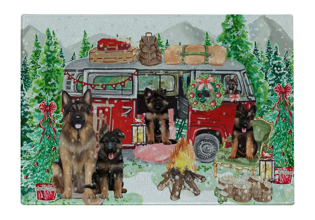 Christmas Time Camping with German Shepherd Dogs Cutting Board - For Kitchen - Scratch & Stain Resistant - Designed To Stay In Place - Easy To Clean By Hand - Perfect for Chopping Meats, Vegetables