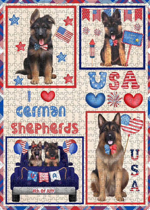 4th of July Independence Day I Love USA German Shepherd Dogs Portrait Jigsaw Puzzle for Adults Animal Interlocking Puzzle Game Unique Gift for Dog Lover's with Metal Tin Box