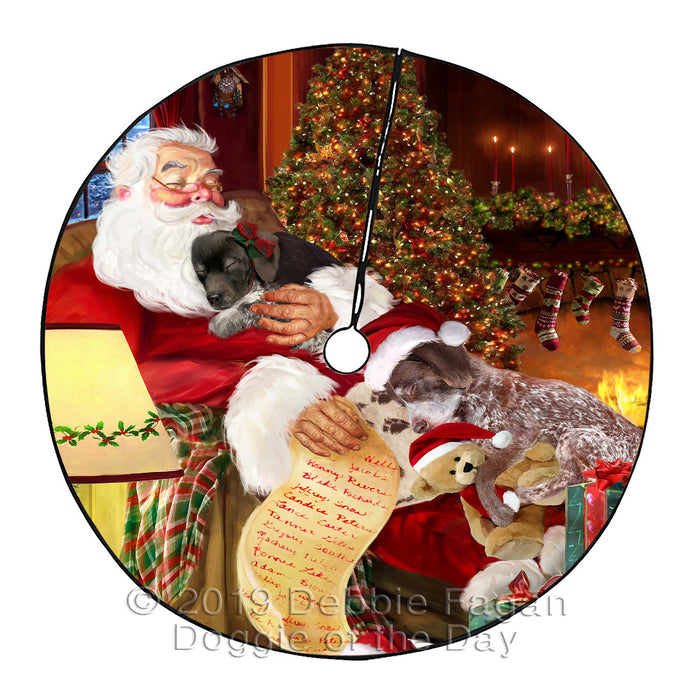 Santa Sleeping with German Shorthaired Pointer Dogs Christmas Tree Skirt