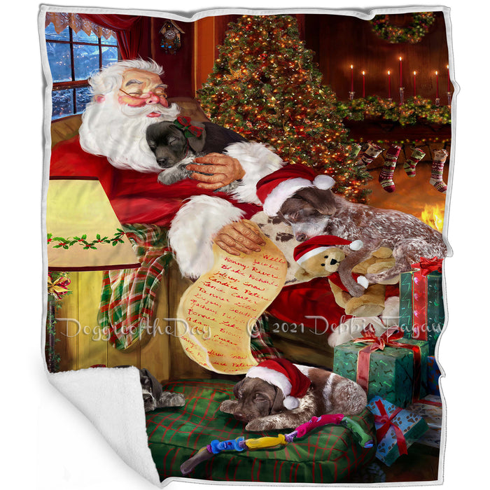 German Shorthaired Pointer Dog and Puppies Sleeping with Santa Blanket