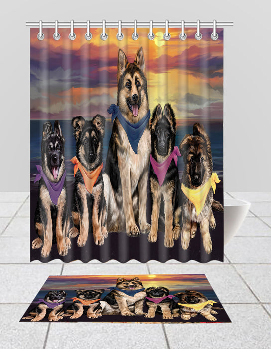 Family Sunset Portrait German Shepherd Dogs Bath Mat and Shower Curtain Combo