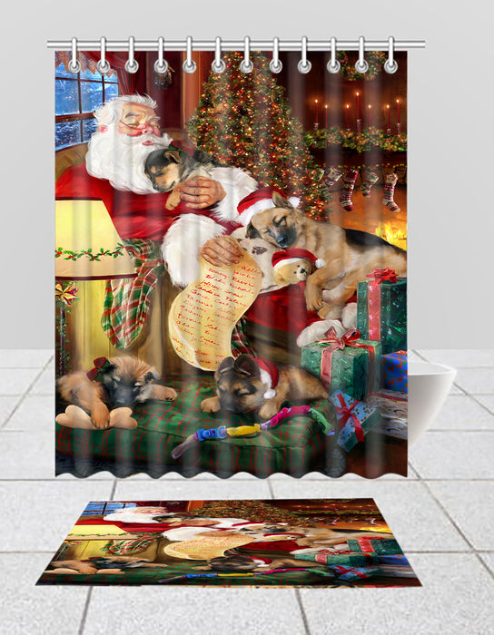 Santa Sleeping with German Shepherd Dogs  Bath Mat and Shower Curtain Combo
