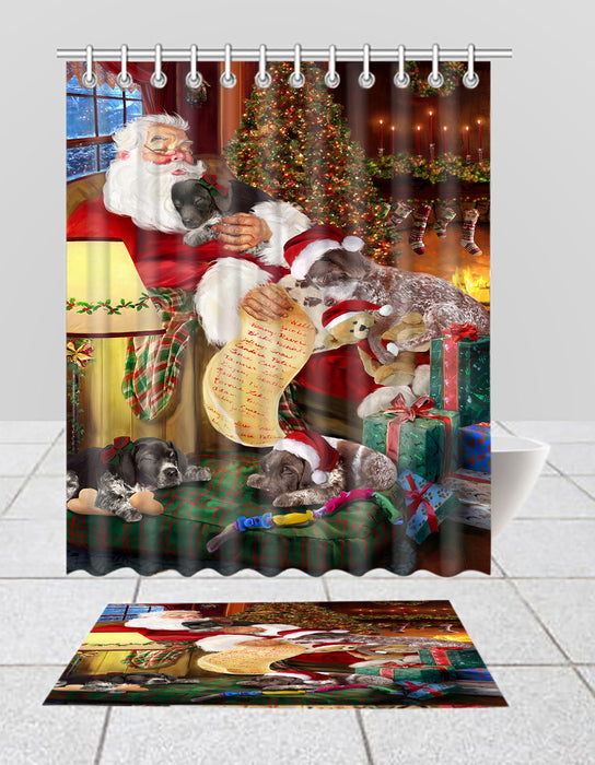 Santa Sleeping with German Shorthaired Pointer Dogs  Bath Mat and Shower Curtain Combo