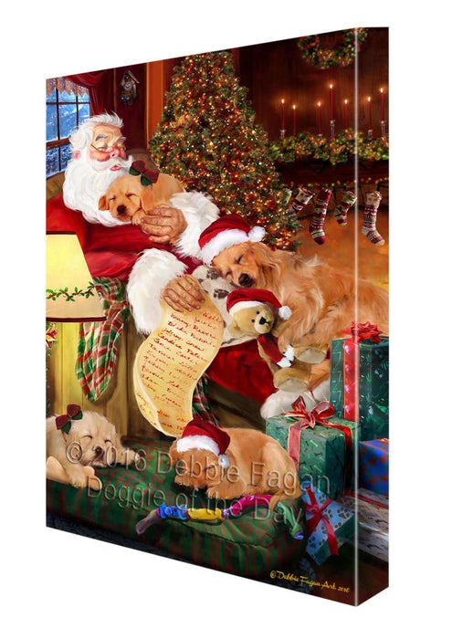 Golden Retriever Dog and Puppies Sleeping with Santa Canvas Gallery Wrap 1.5" Inch